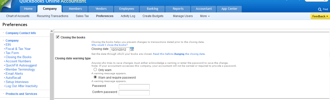 Closing date quickbooks online